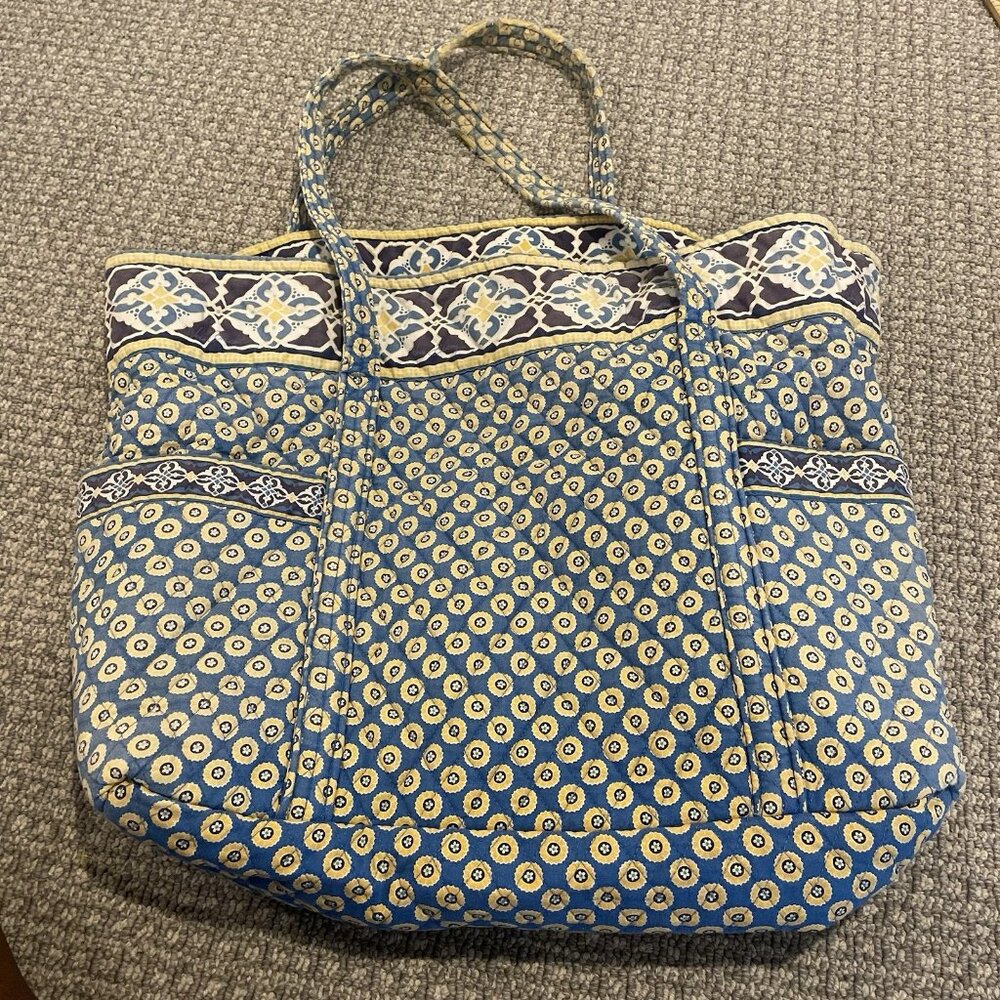 Vera Bradley Bag Villager Blue Yellow Large Shoulder Paisley Geometric Design - Picture 2 of 6